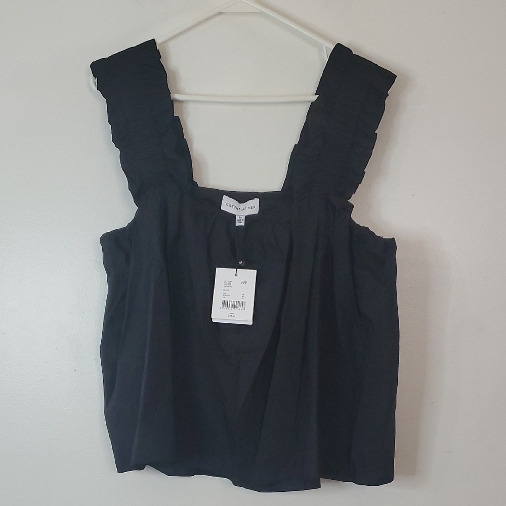 Gibson Latimer Black Ruffled Strap Tank Top